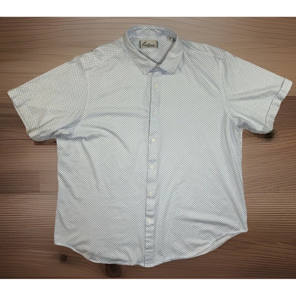 California Shirt Co Button Up Shirt Men Size L Short Sleeve Collared Blue White